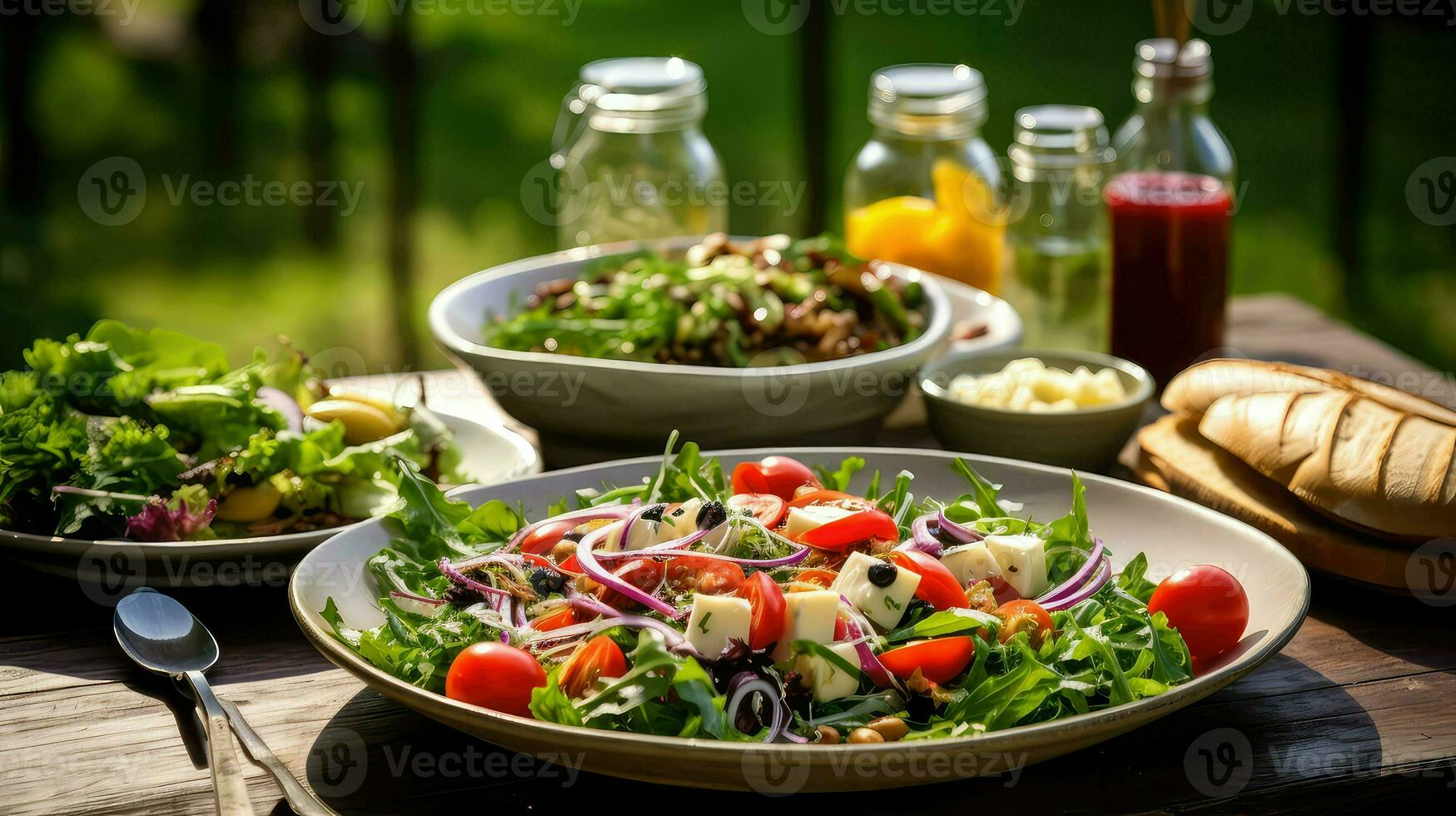 ai genererad gurka sallad picknick mat foto