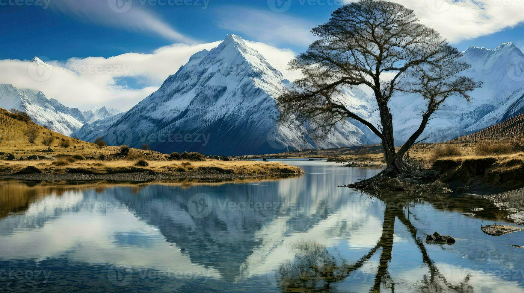 ai genererad natur berg oaser landskap foto