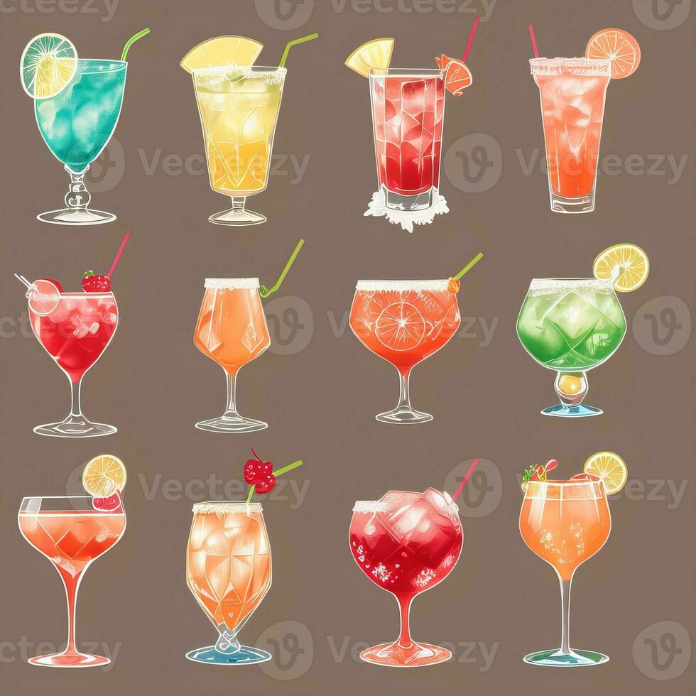 ai genererad cocktail mocktail drycker samling illustration vatten Färg enkel bakgrund foto