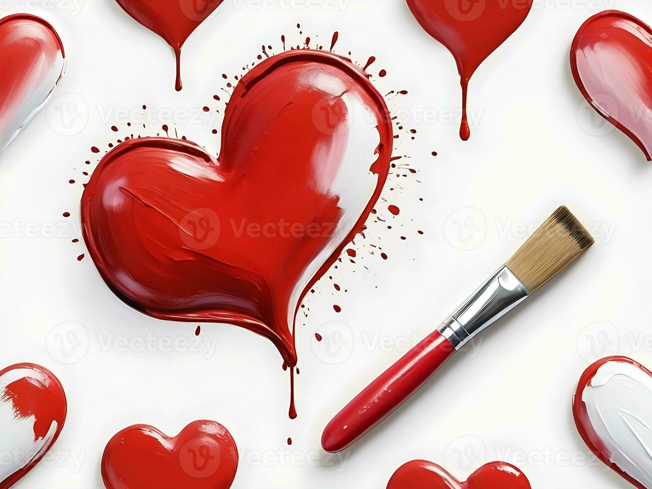 ai genererad trender kärlek konst röd hjärta målad med borsta. hjärtans dag begrepp foto