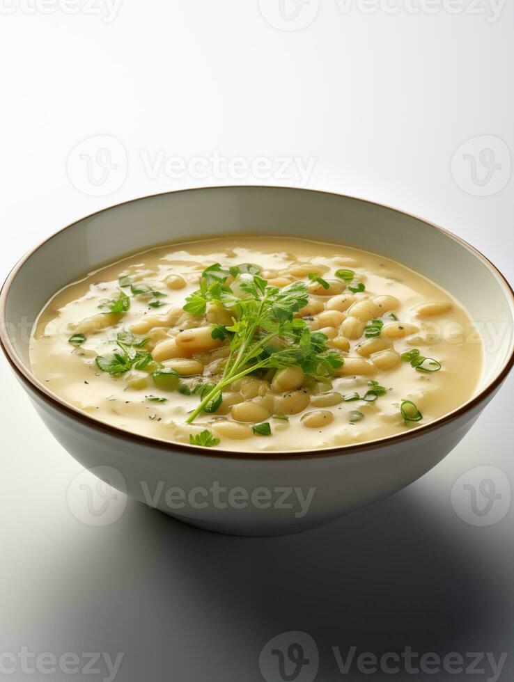 ai genererad böna soppa i en vit tallrik foto