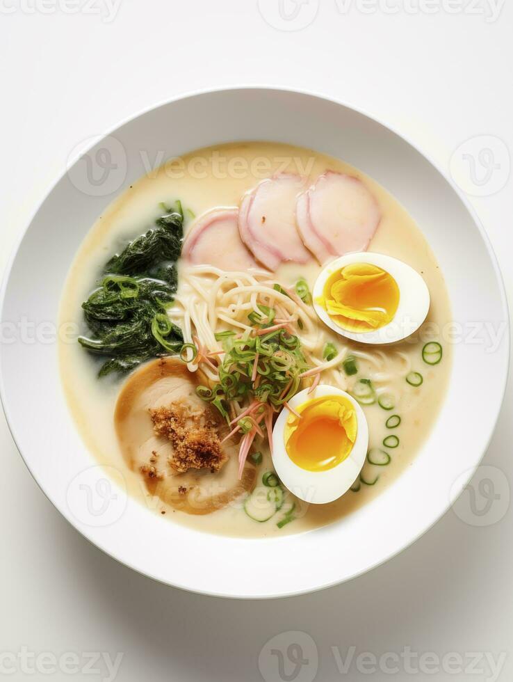 ai genererad tonkotsu Ramen på en tallrik foto