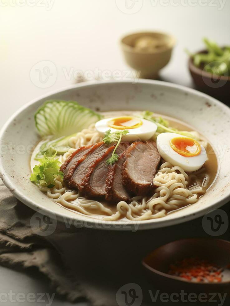 ai genererad tonkotsu Ramen på en tallrik foto