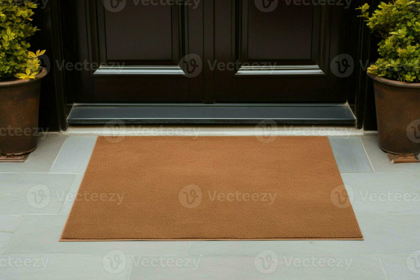 ai genererad dörrmatta på ingång tom brun matta med inbjudande Välkommen överklagande foto