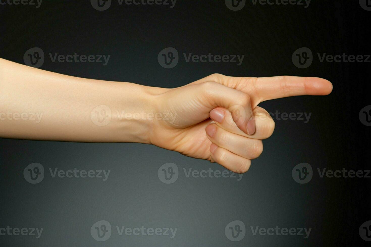 ai genererad ogillande signal kvinnors hand som visar tumme ner i studio isolering foto