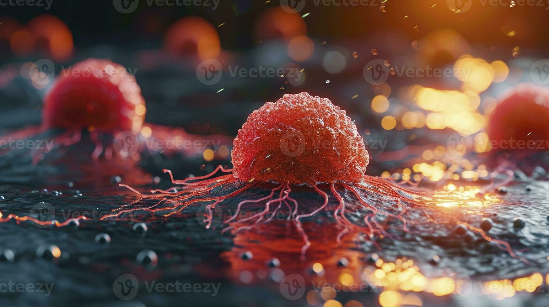 ai genererad cancer cell illustrationer för värld cancer dag. virtuell verklighet framställa av cancer celler. foto