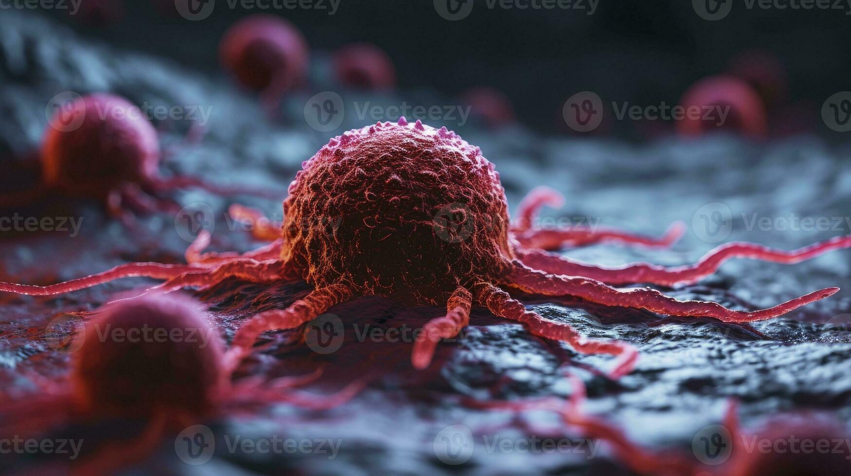 ai genererad cancer cell illustrationer för värld cancer dag. virtuell verklighet framställa av cancer celler. foto