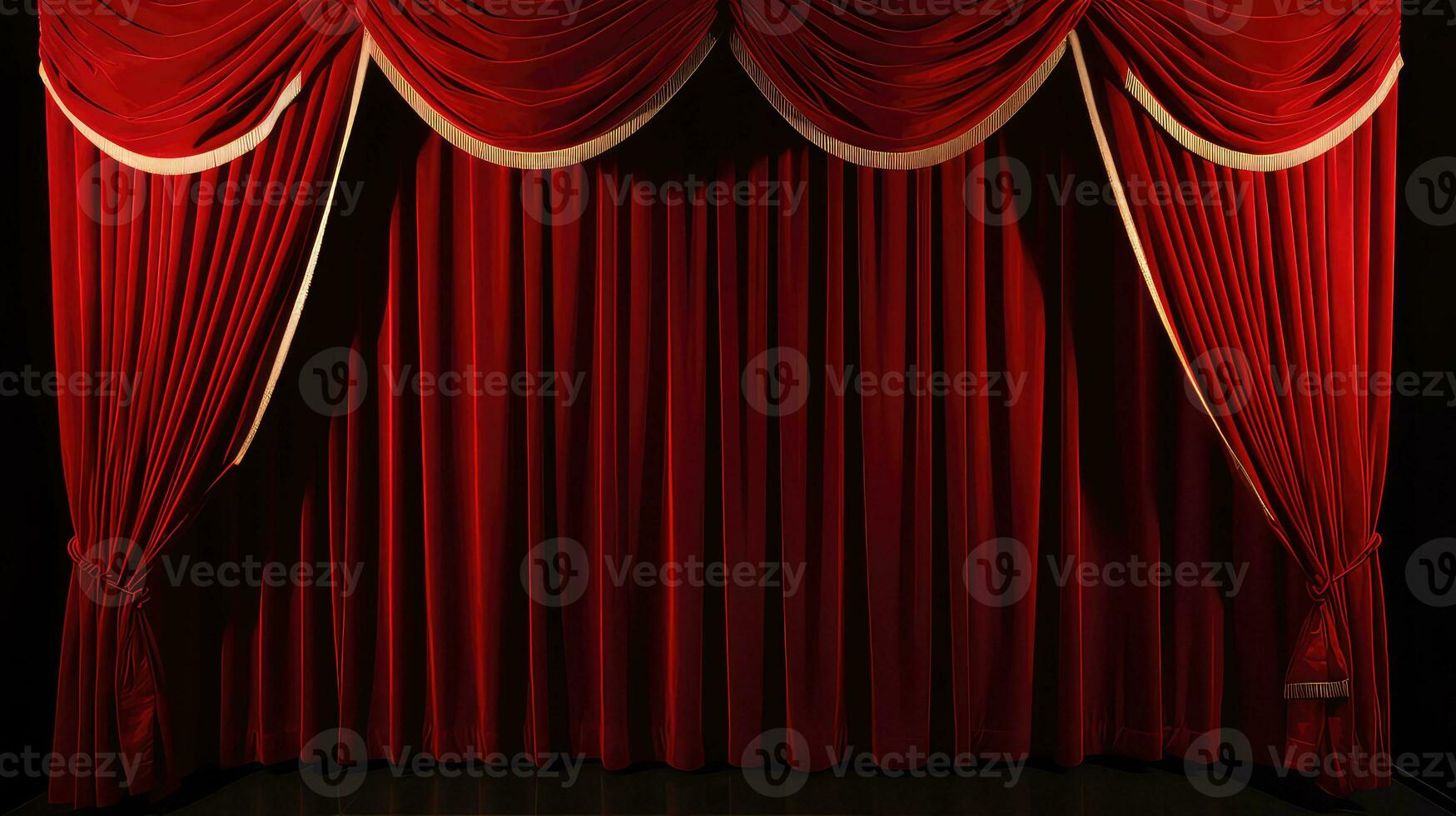 ai genererad röd teater ridå med spotlights bakgrund foto