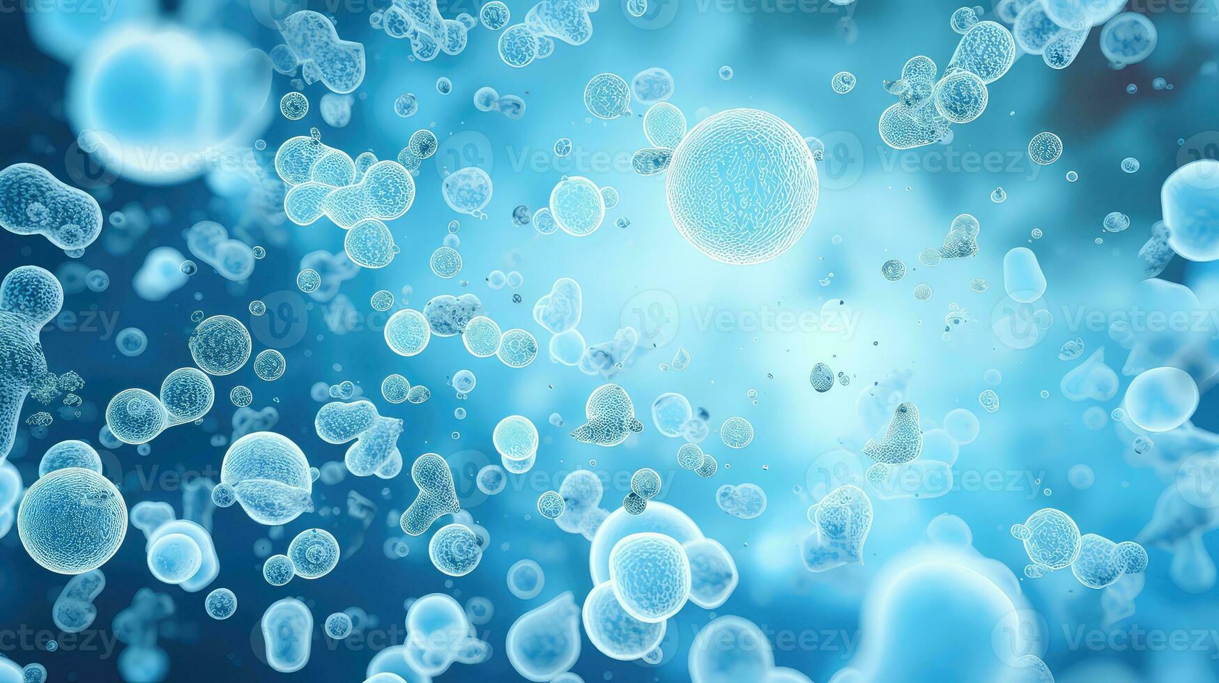 ai genererad blå blod celler strömmande i blå bakgrund foto