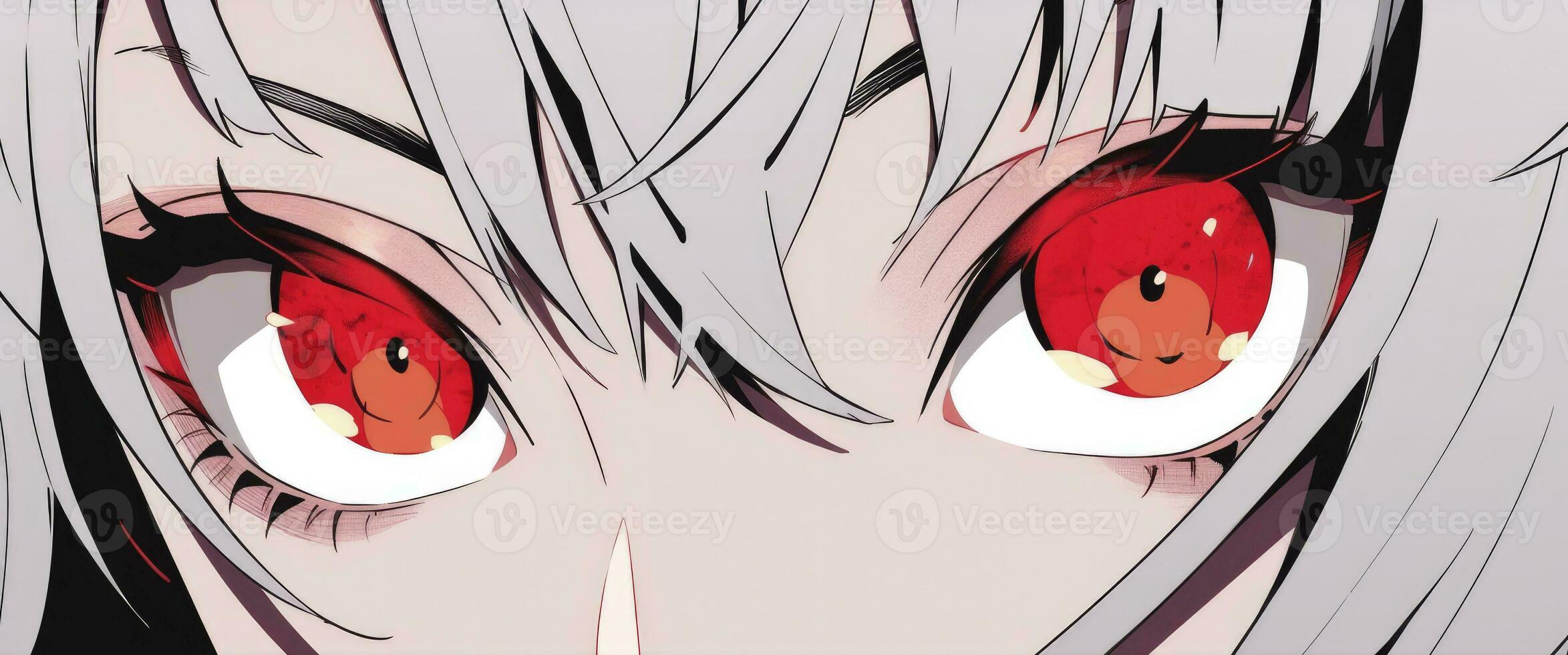 ai genererad tecknad serie ansikte närbild med röd ögon. illustration för anime, manga i japansk stil foto