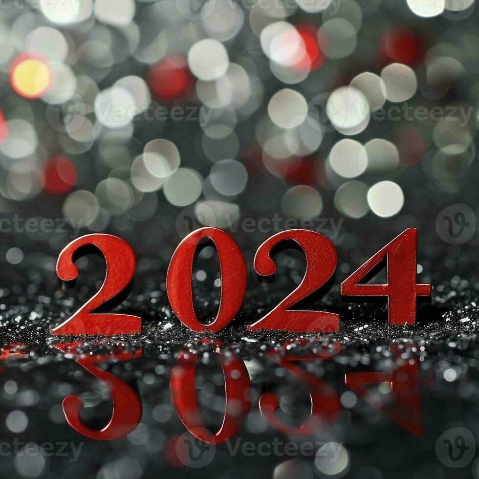 ai genererad ny år bakgrund med de tal 2024 i vit svart kombination bokeh bakgrund foto