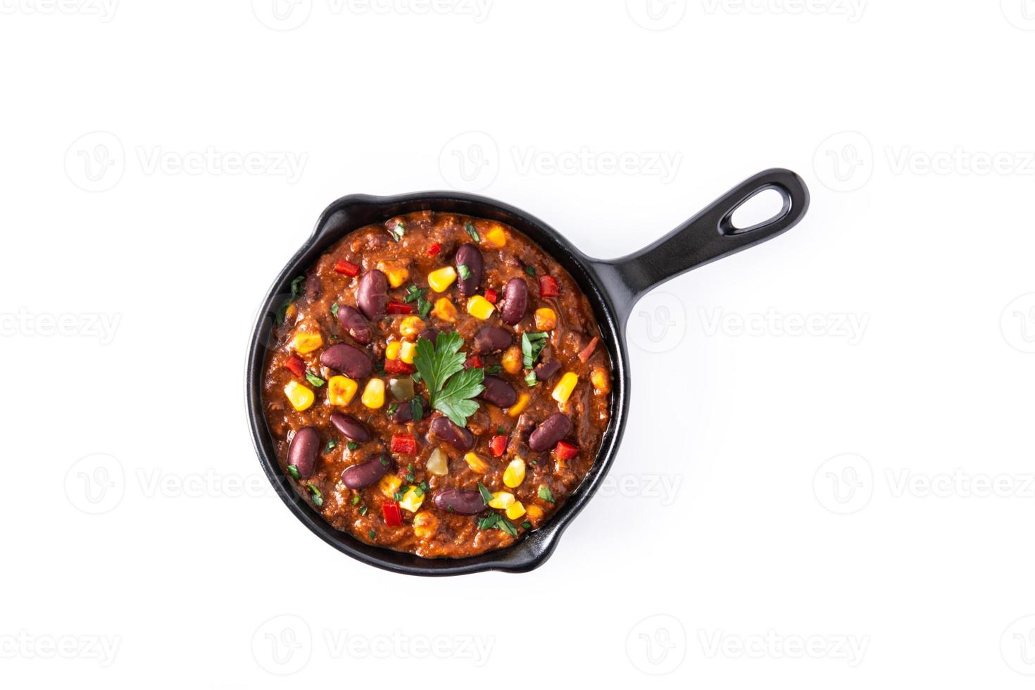 traditionell mexikansk tex mex chili con carne i järnpanna foto