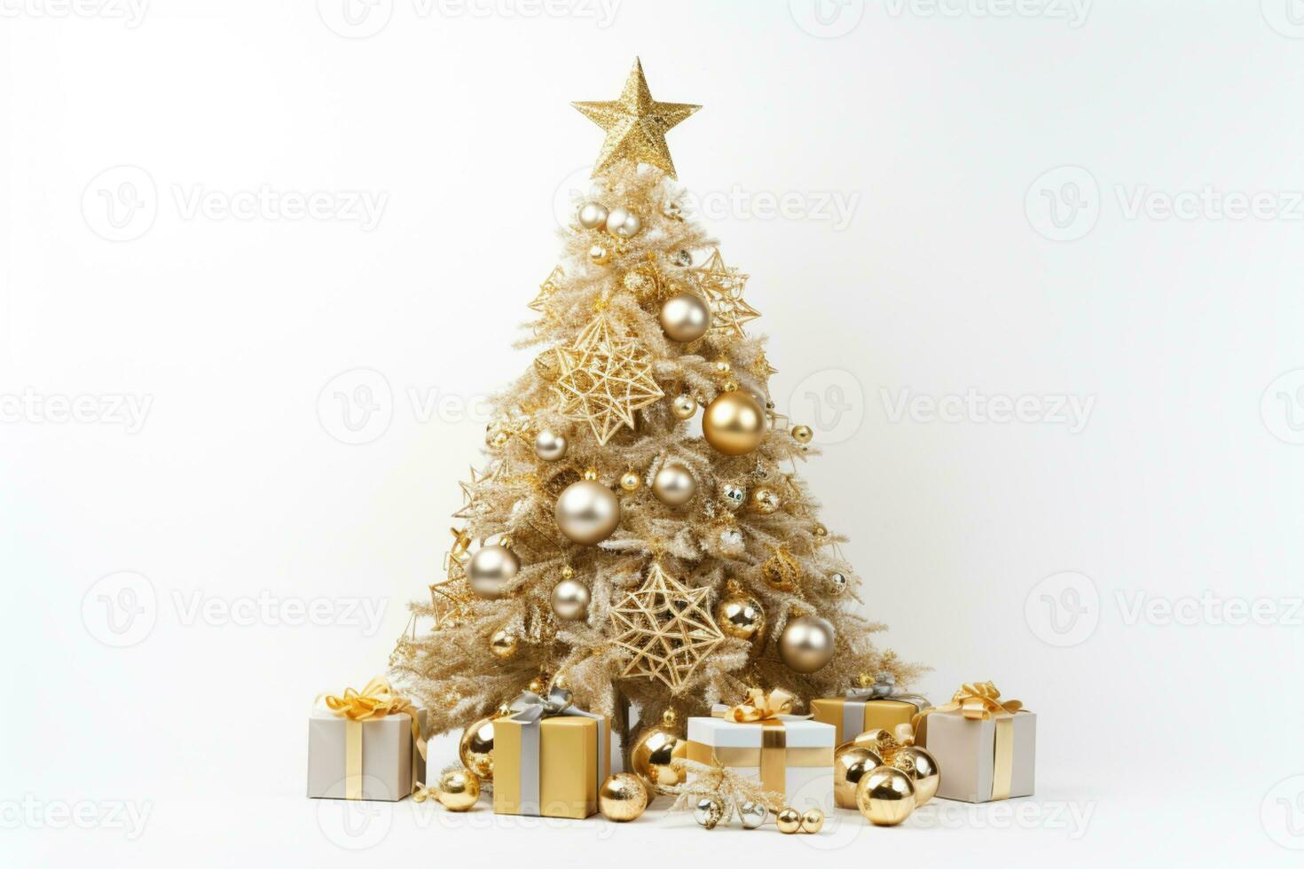 ai genererad vackert dekorerad jul träd på vit bakgrund foto