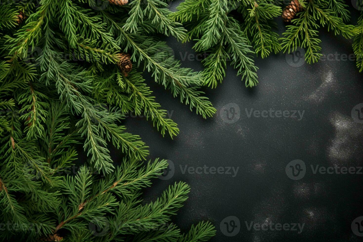 ai genererad jul träd grenar naturlig tapet naturlig bakgrund för din design platt lägga kopia Plats foto