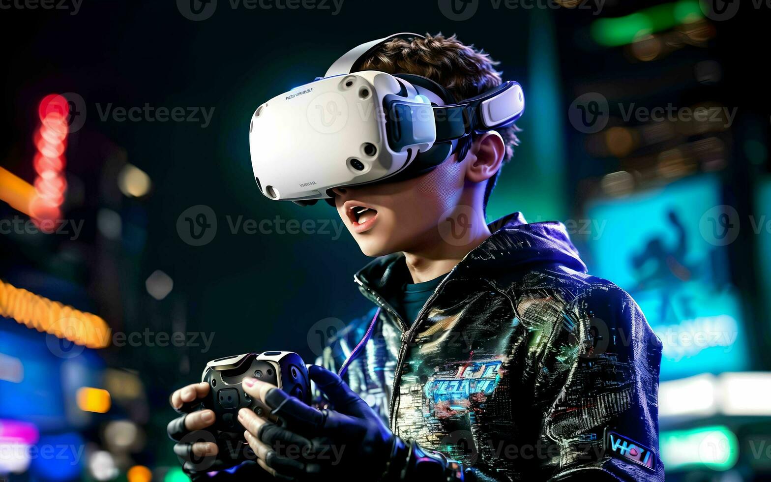 ai genererad resa in i de framtida en berättelse av virtuell verklighet underverk och gaming undrar ai genererad foto