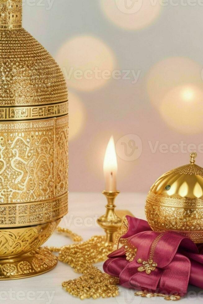 ai genererad eid mubarak och eid al Adha arabicum islamic bakgrund och baner design. proffs Foto