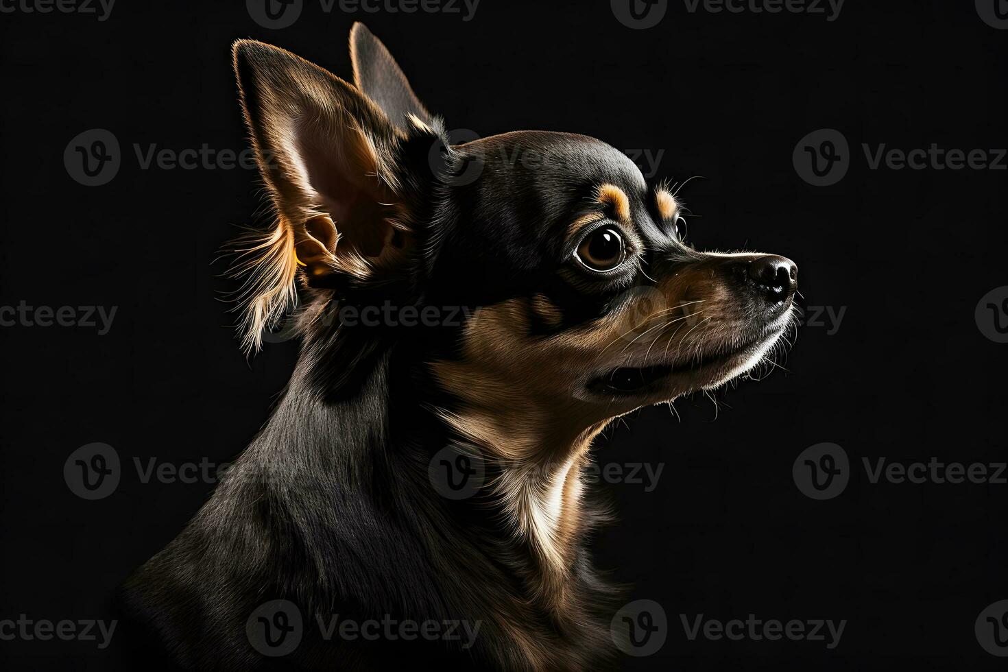 ai genererad chihuahua hund porträtt på svart bakgrund. neuralt nätverk ai genererad foto