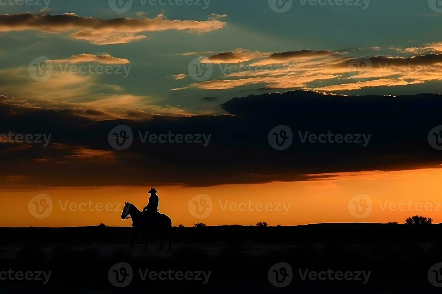 ai genererad silhuett cowboy på hästryggen. neuralt nätverk ai genererad foto