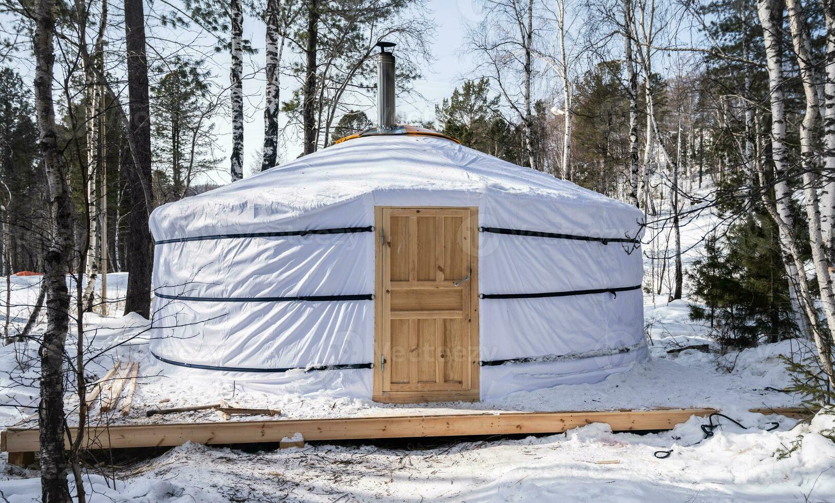 en ryska jurta i sibirien område, Ryssland. yurts ha varit de primär stil av Hem i central Asien. foto