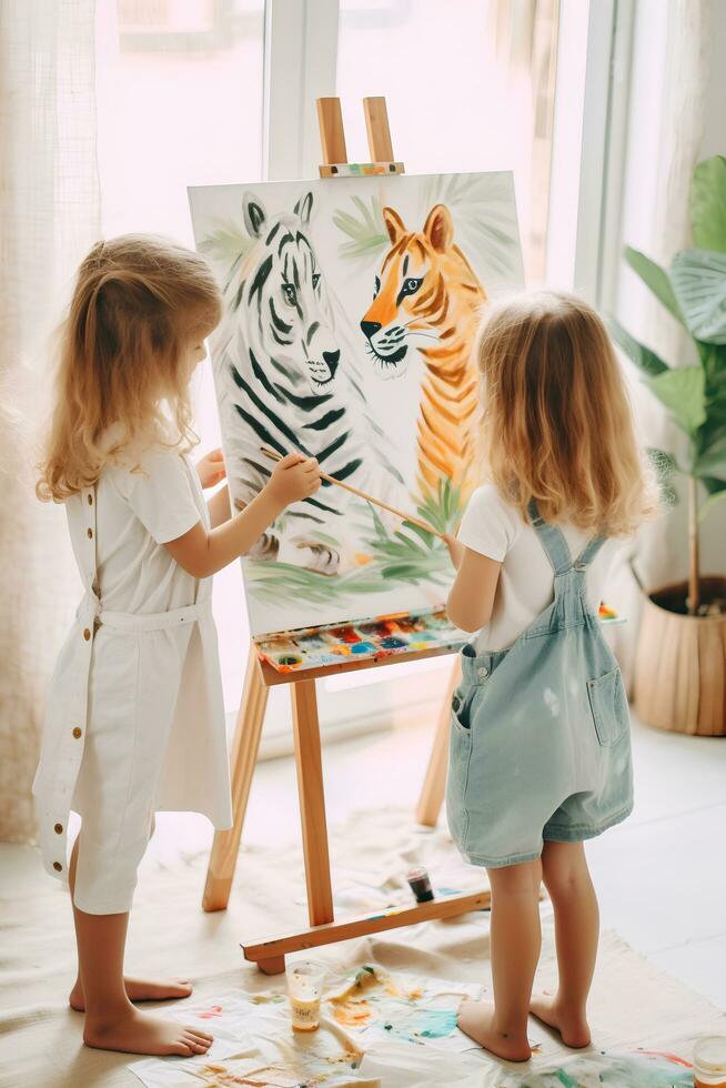 ai genererad förtjusande chic barns pastell djur- mode glädje foto