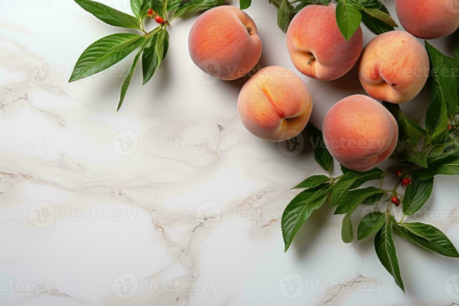 ai genererad stock Foto av persika frukt i de kök tabell professionell reklam mat fotografi
