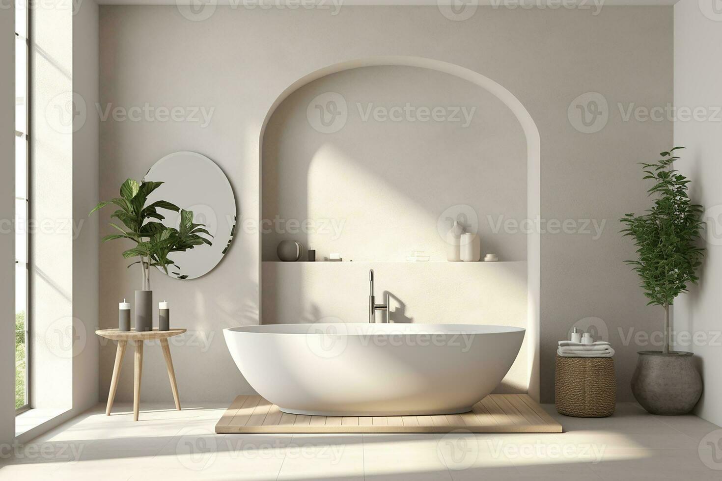 ai genererad 3d återges minimal stil svart tema modern badrum interiör design med badkar foto