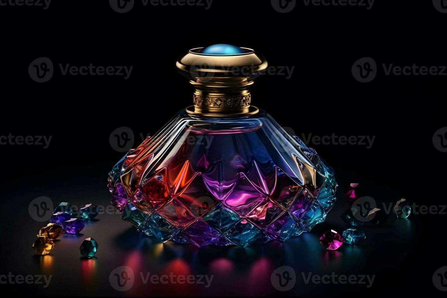 ai genererad skön eleganta parfym flaska på en mörk bakgrund. neuralt nätverk ai genererad foto