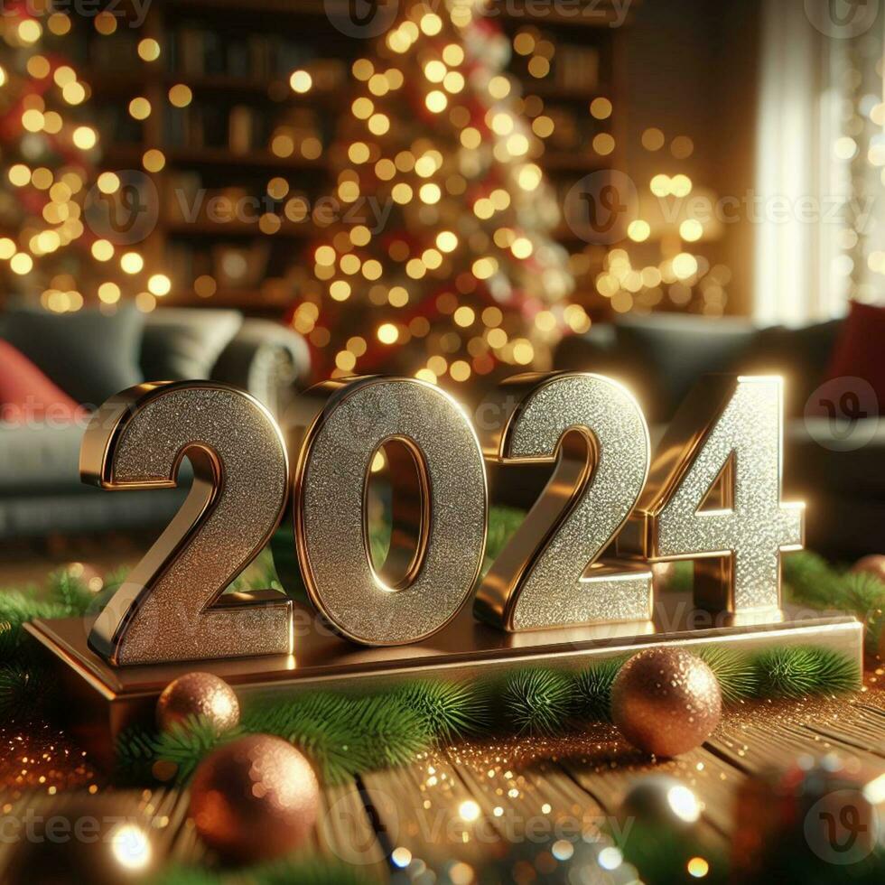 ai genererad jul och ny år 2024 firande stock bilder för företag och marknadsföring foto