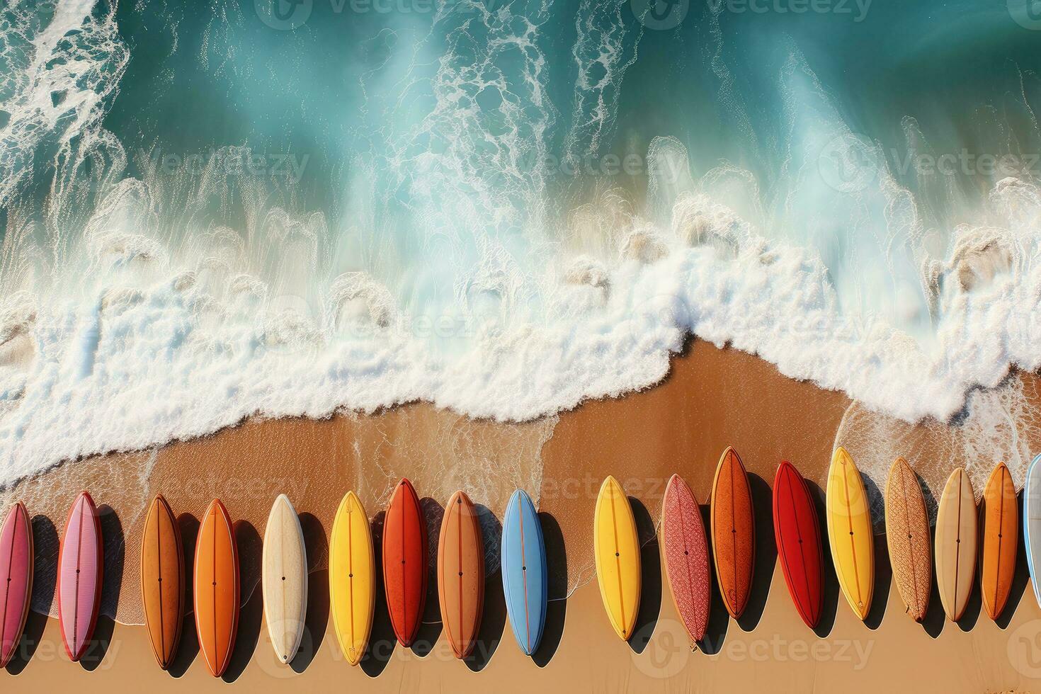 ai genererad skön marinmålning strand hav med färgrik båtar professionell fotografi foto