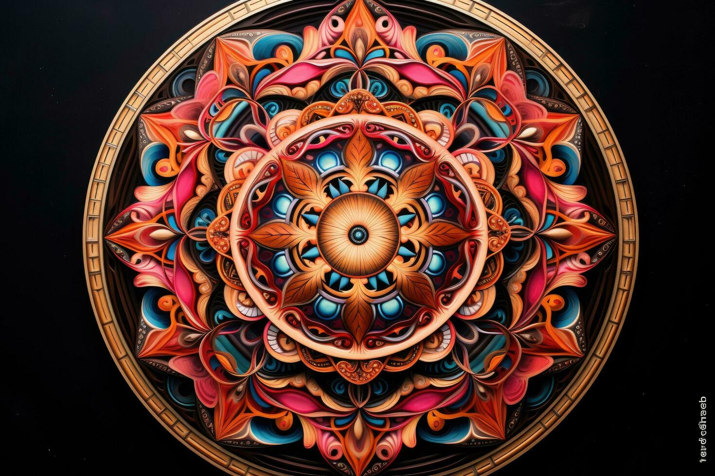 ai genererad orientalisk mandala - en symbol av buddhism, hinduism och andlighet, ett invecklad mandala med rik, kontrasterande färger, ai genererad foto