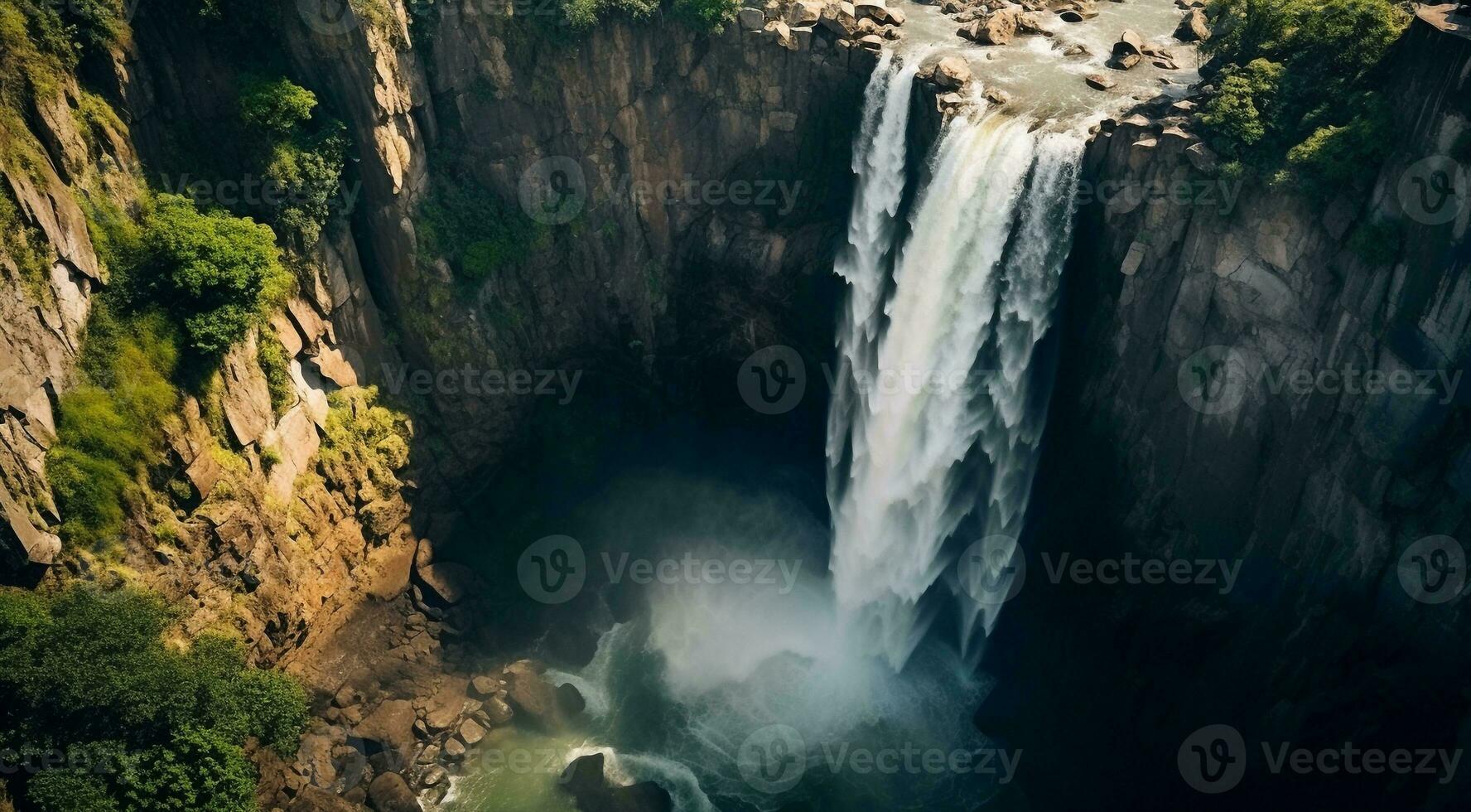 ai genererad vattenfall i de berg, vattenfall i de skog, vattenfall scen, vattenfall och stenar foto