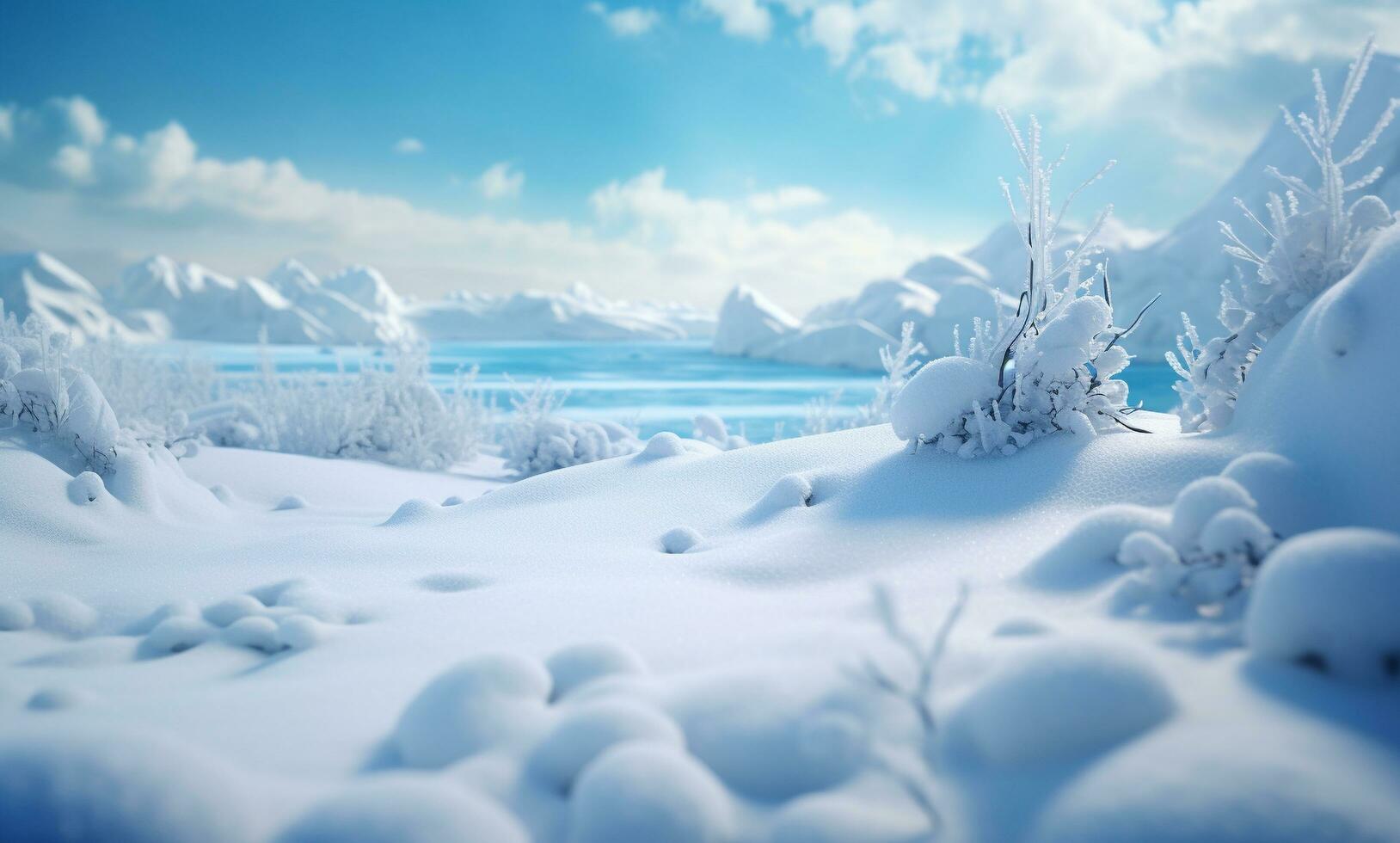 ai genererad vinter- bakgrund av snö och frost med fri Plats för din dekoration foto