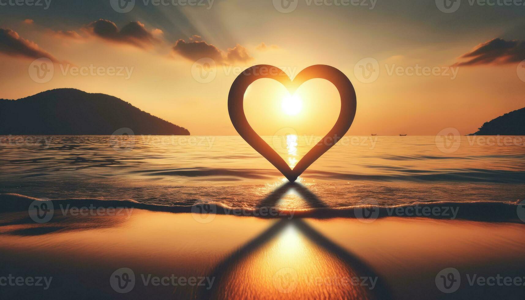 ai genererad solnedgång kärlek hjärta silhuett mot de solnedgång foto