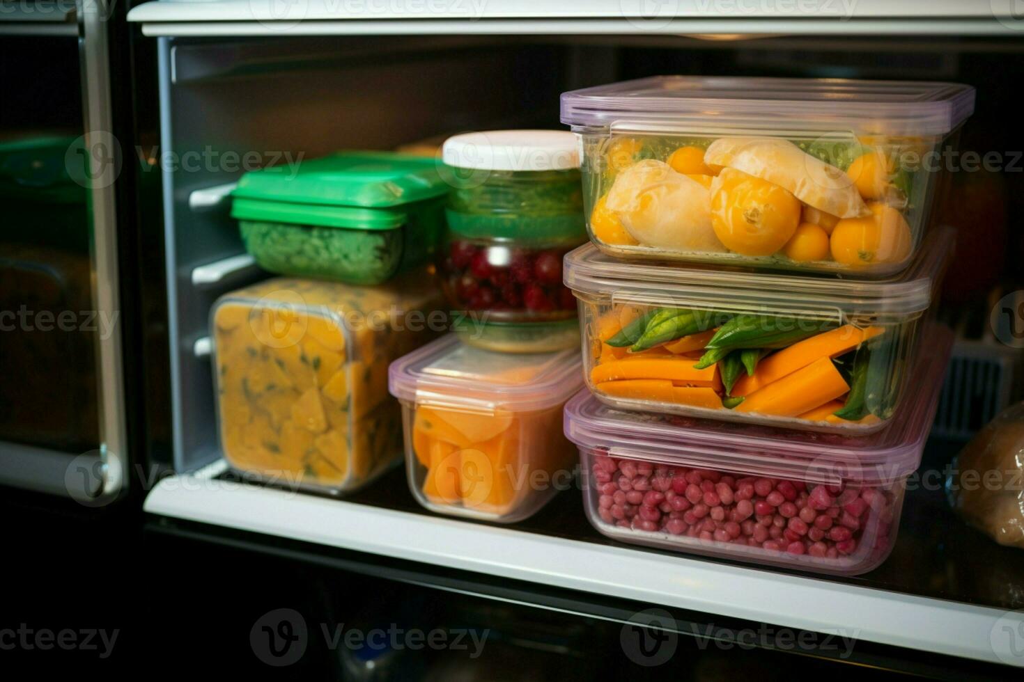 ai genererad färsk från de kylskåp tar ut en mat behållare för en utsökt behandla ai genererad foto