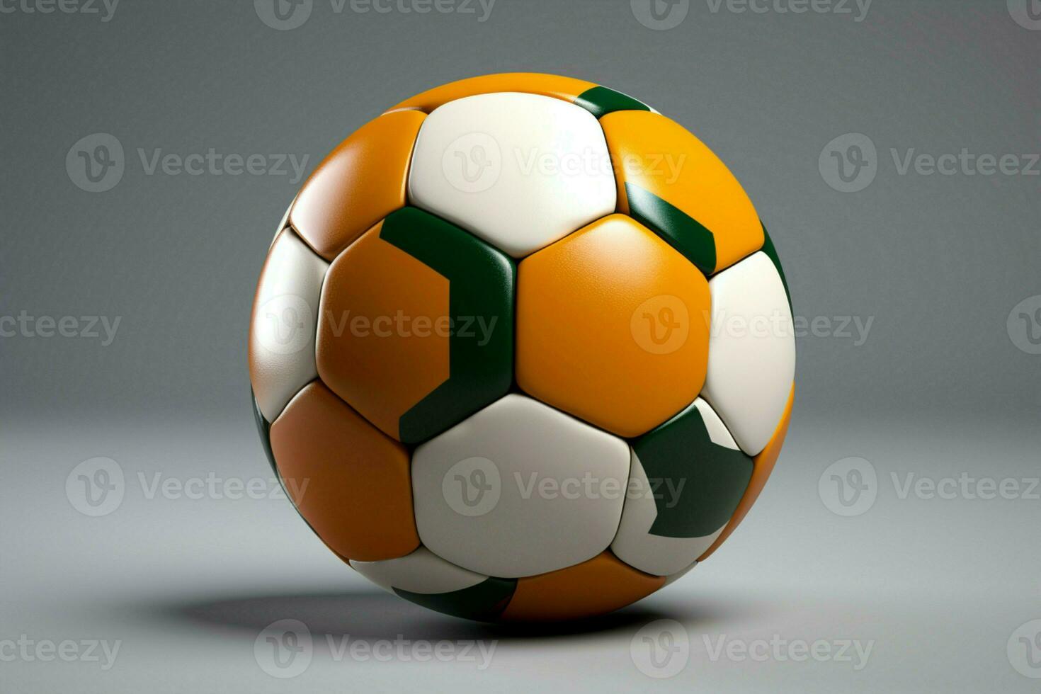 ai genererad fotboll boll på en strålnings ljus bakgrund frammanande energi och spänning ai genererad foto
