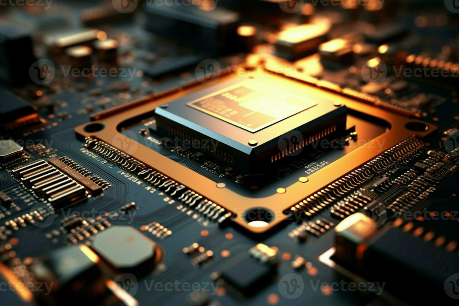 ai genererad detaljerad stänga upp av skärande kant ai processor teknologi i fokus foto