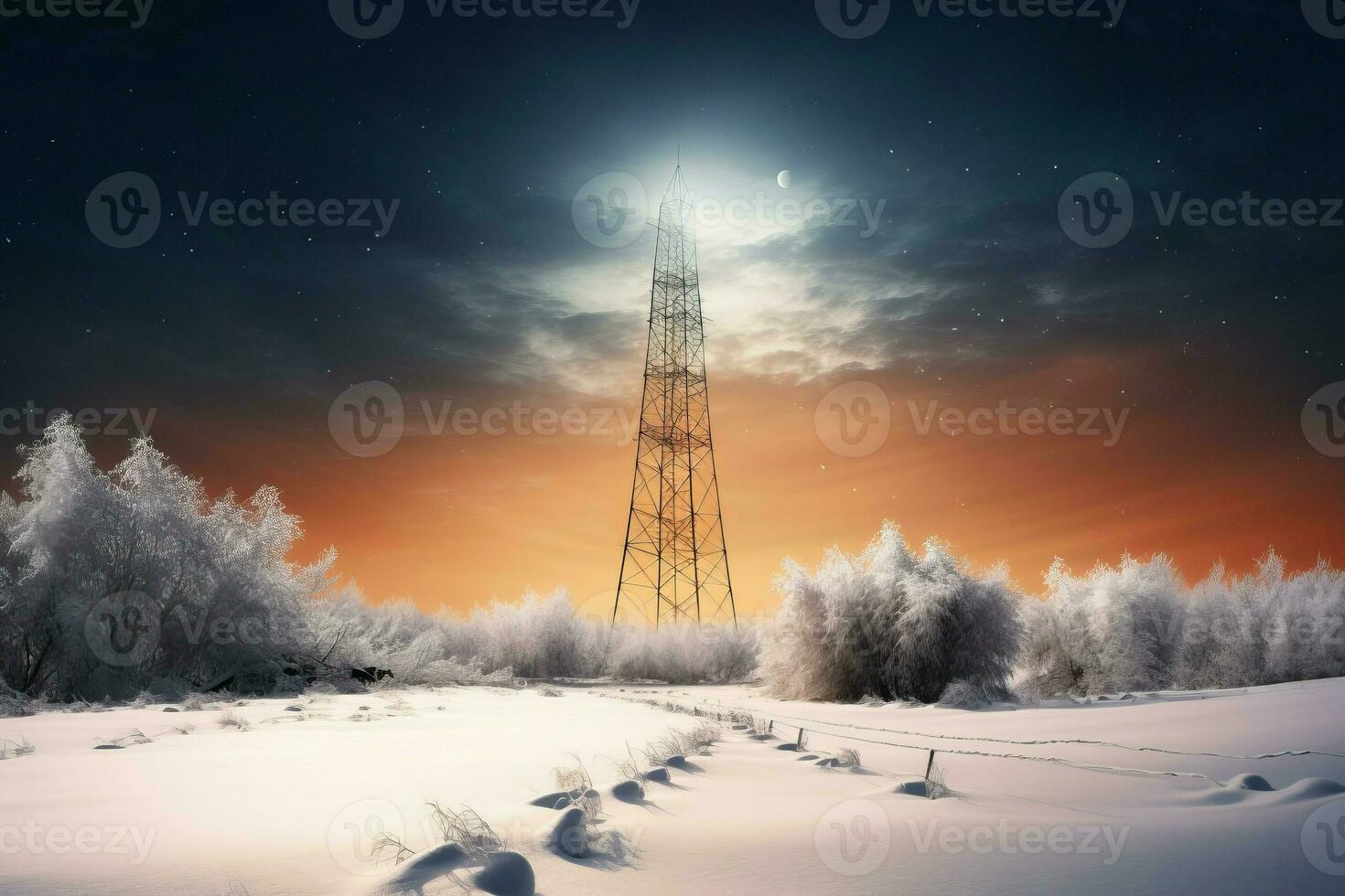 ai genererad pylon vinter- landskap. generera ai foto