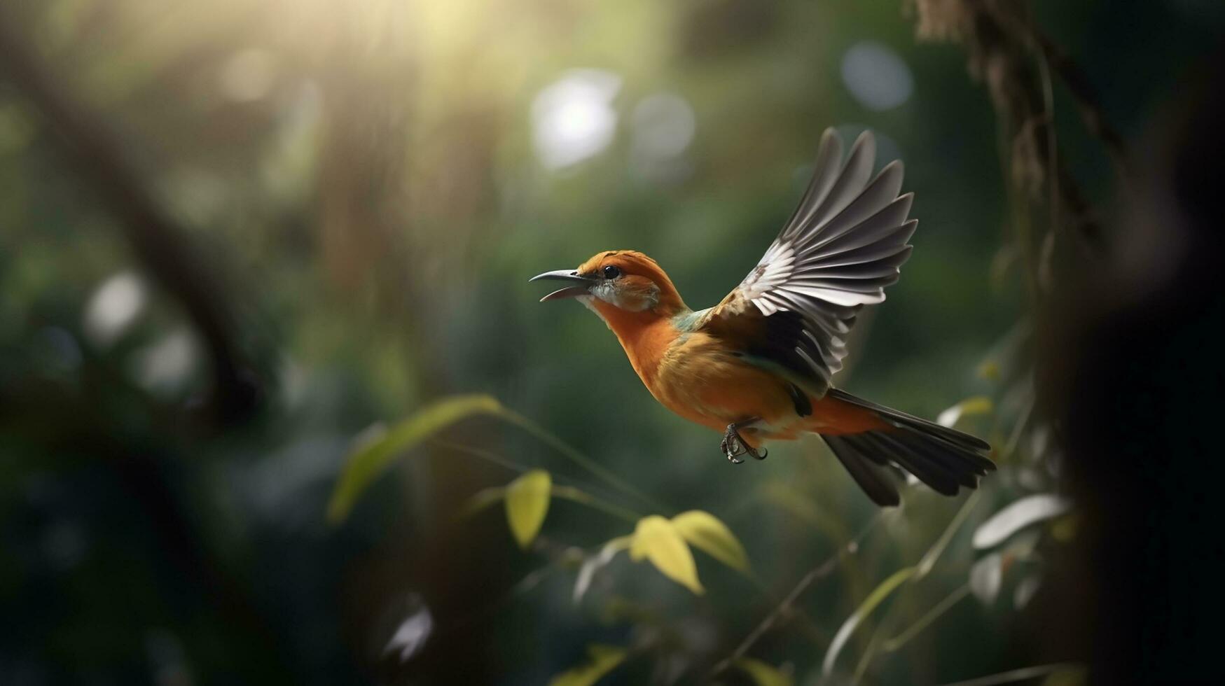 ai genererad fåglar flygande i lugna landskap, de skönhet av natur i vibrerande färger generativ ai foto