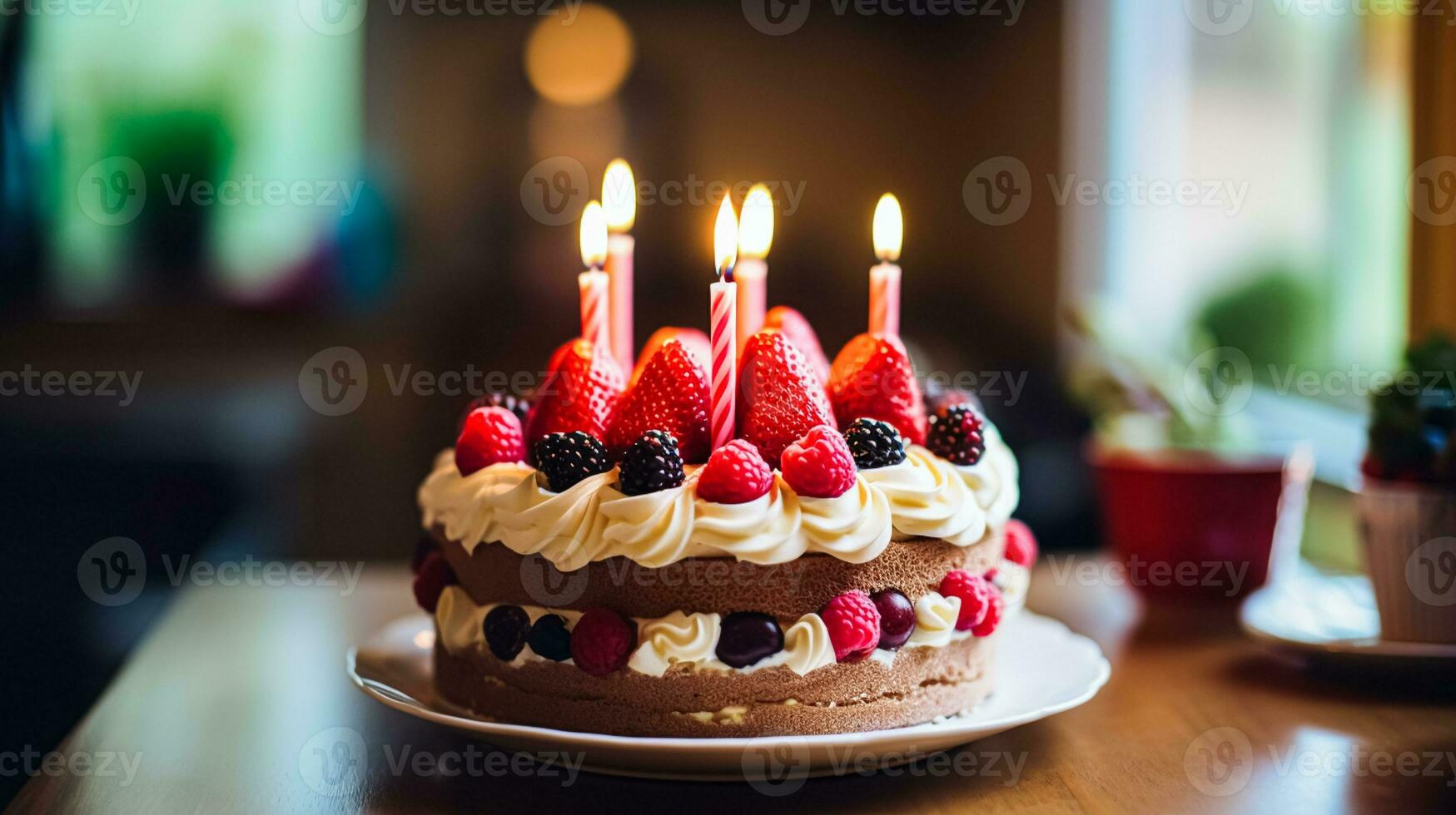 ai genererad hemlagad födelsedag kaka i de engelsk landsbygden hus, stuga kök mat och Semester bakning recept foto