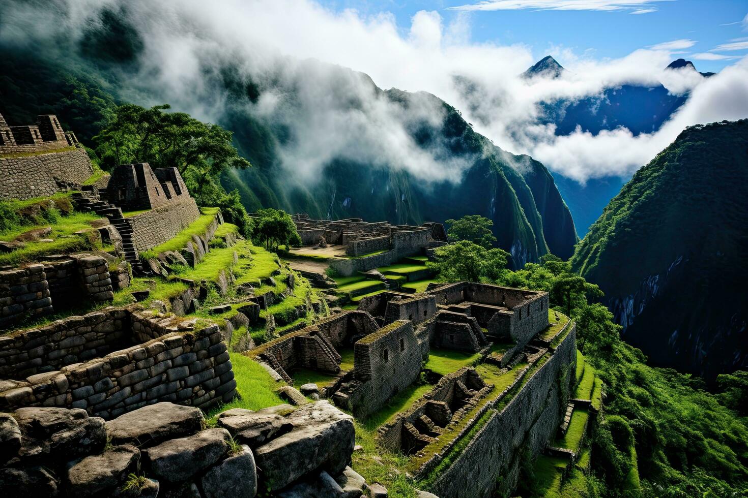 ai genererad machu picchu inka ruiner i peru, söder Amerika, ai genererad foto