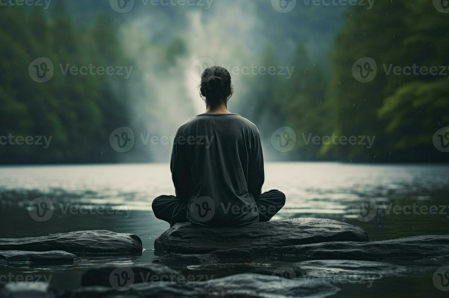 ai genererad man meditation. generera ai foto