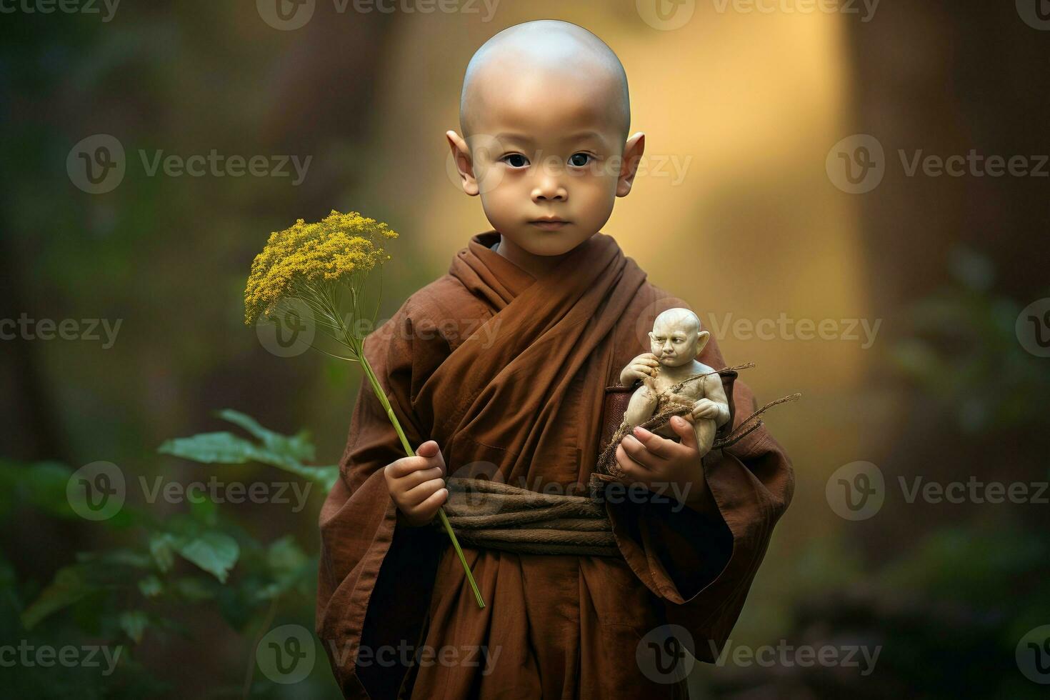 ai genererad lugn liten asiatisk munk. generera ai foto