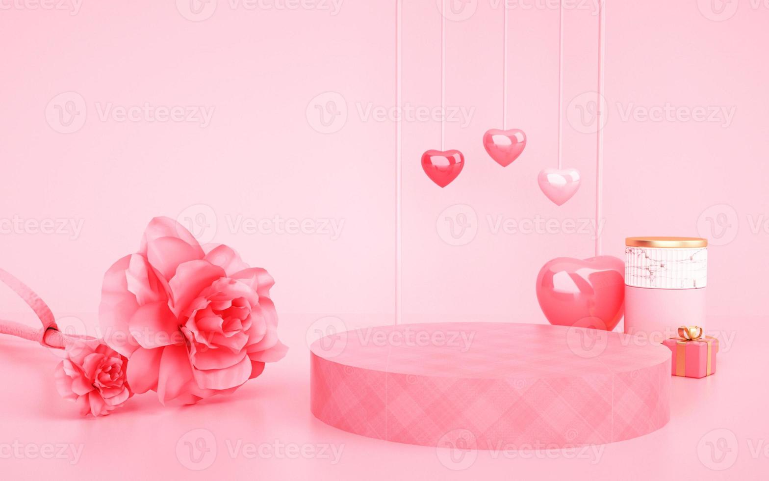 3D -rendering av geometrisk formbakgrund med hexagonpodium för produktvisning3d -rendering av abstrakt romantisk rosa bakgrund för produktvisning foto