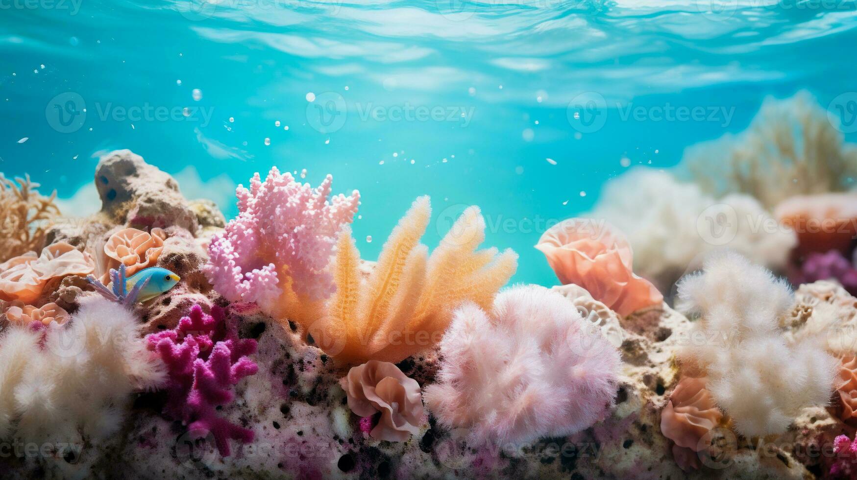 ai genererad under vattnet se av korall rev och tropisk fisk, under vattnet värld. foto