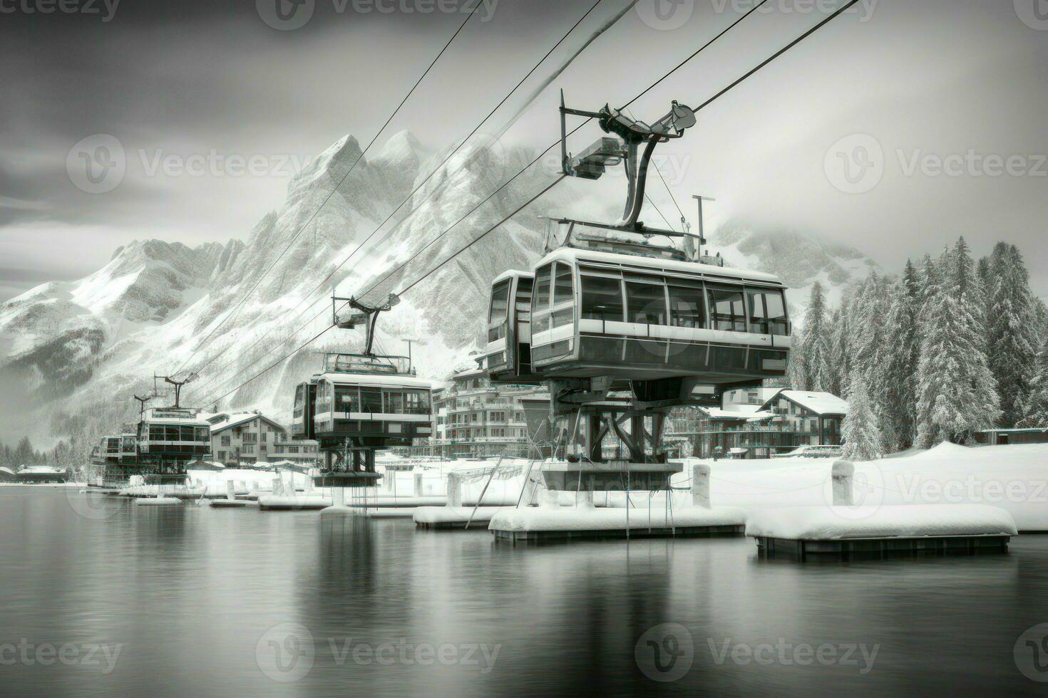 ai genererad åka skidor hissar och gondoler - generativ ai foto
