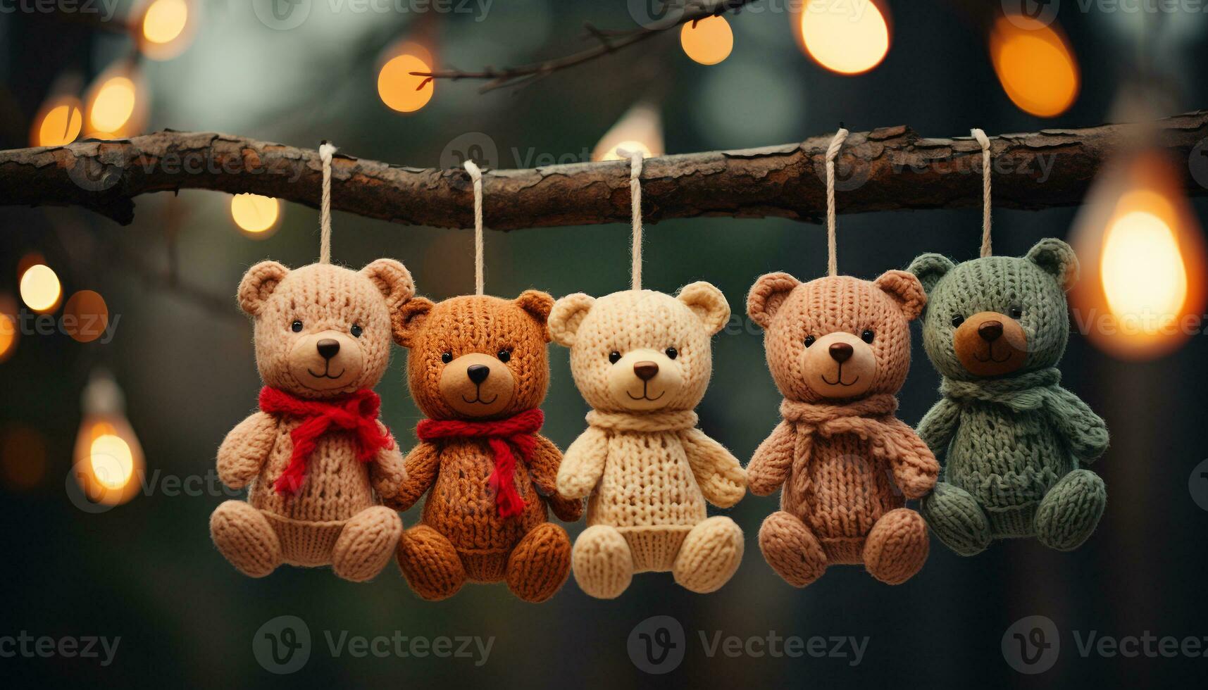 ai genererad söt teddy Björn leksak hängande på jul träd dekoration genererad förbi ai foto