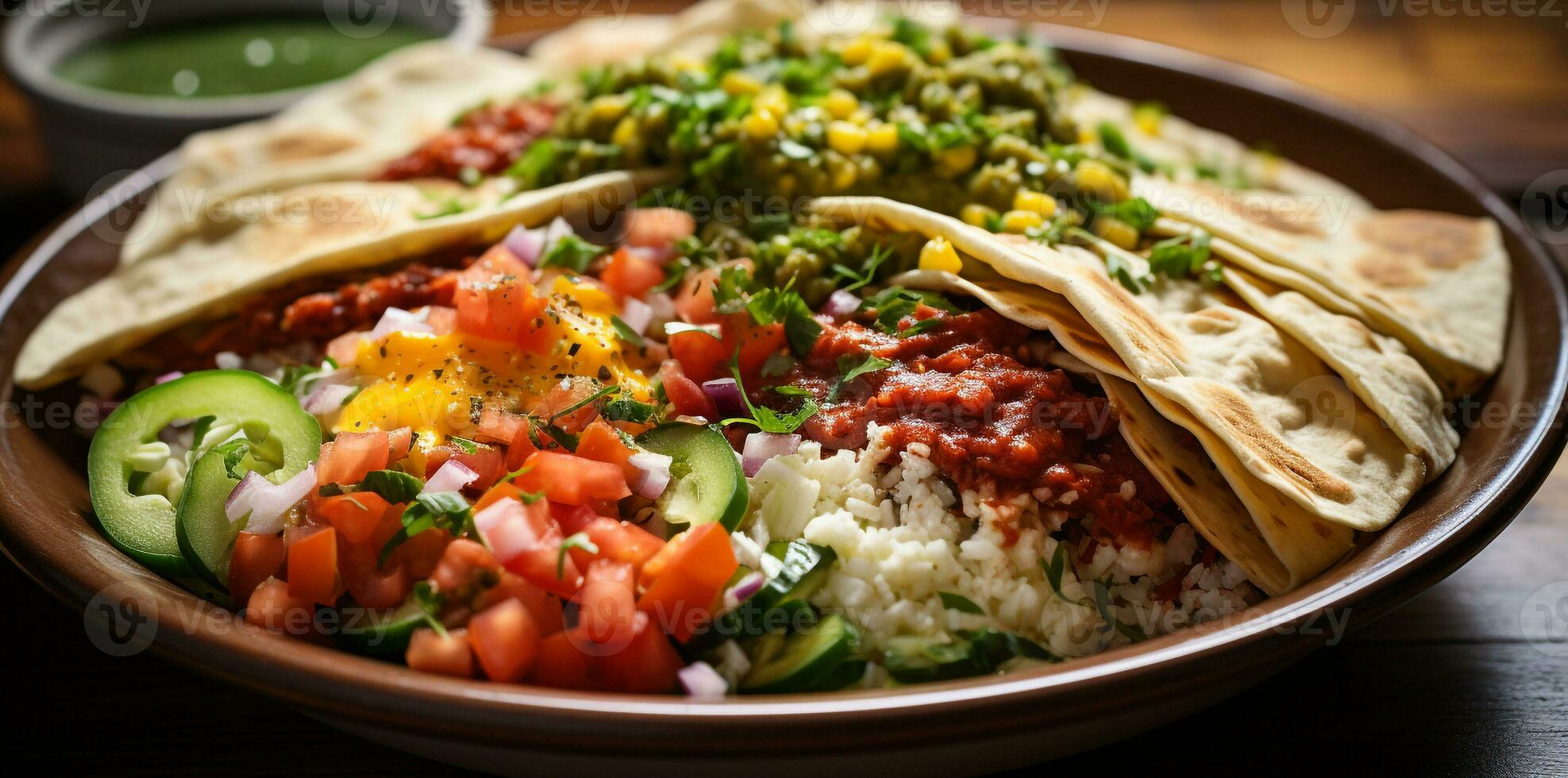 ai genererad friskhet och krydda på en tallrik, guacamole taco måltid genererad förbi ai foto