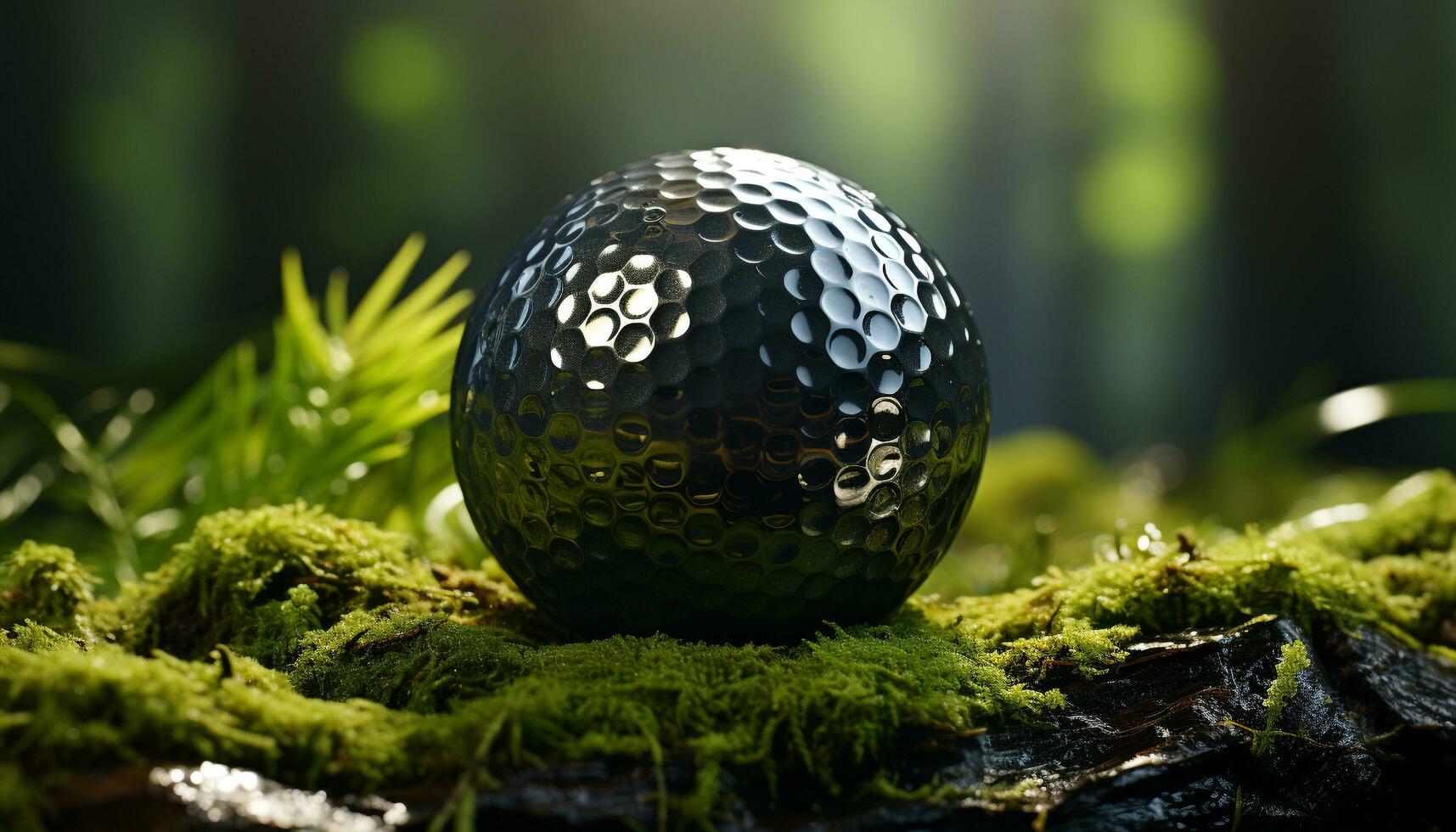 ai genererad golf boll på grön gräs, natur sport dekoration genererad förbi ai foto