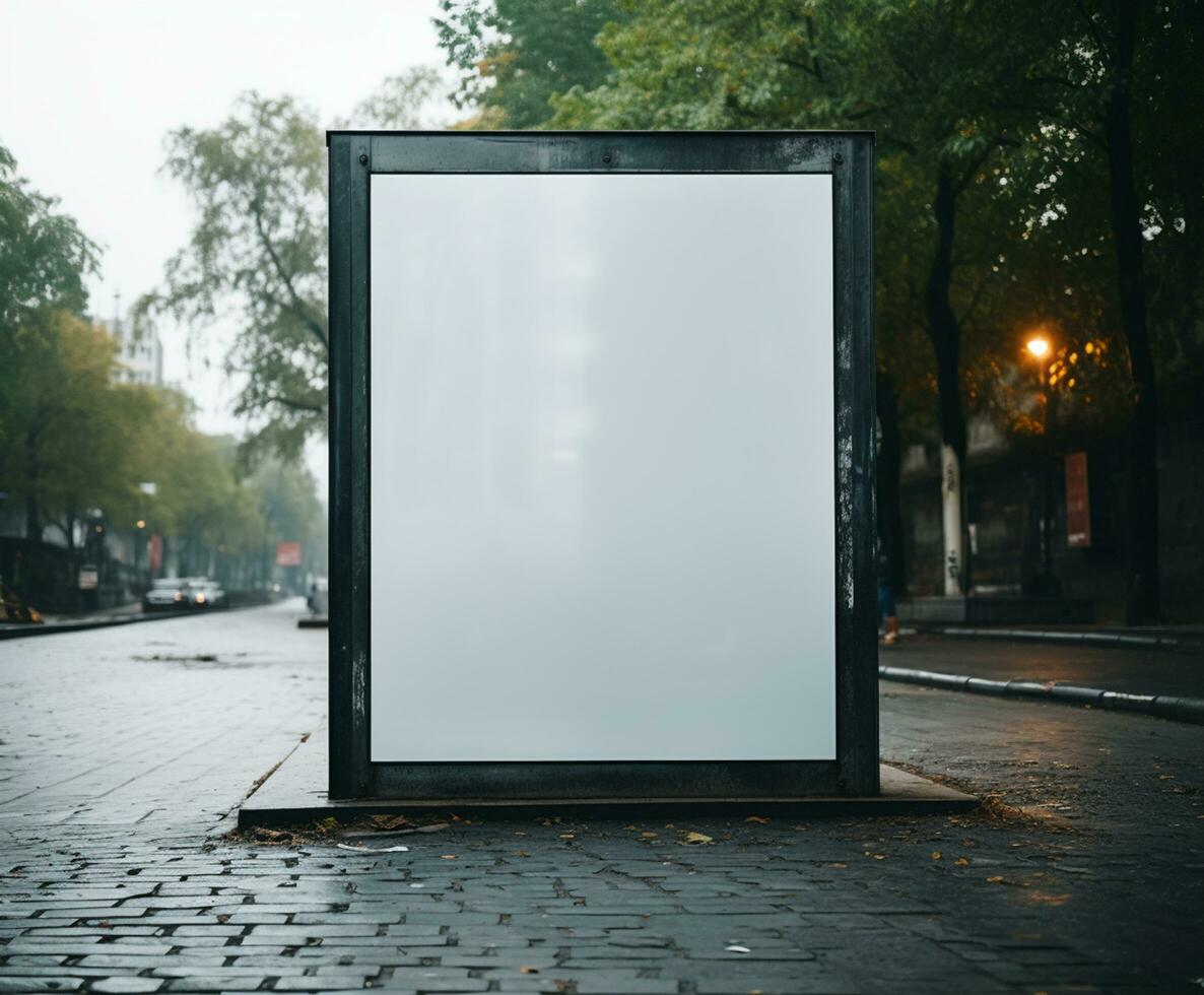 ai genererad tömma anslagstavla i de stad, upplyst på natt genererad förbi ai foto