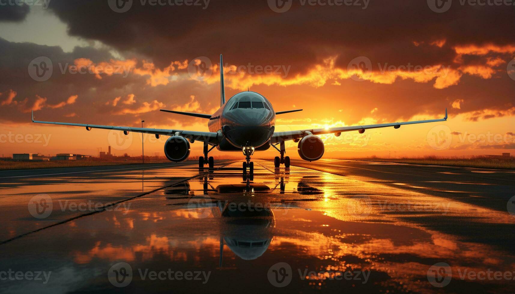 ai genererad flygande flygplan på solnedgång, transport passagerare i företag genererad förbi ai foto